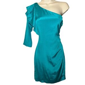 Diane von Furstenberg Dress | Teal Silk Blend | One Shoulder | Size S